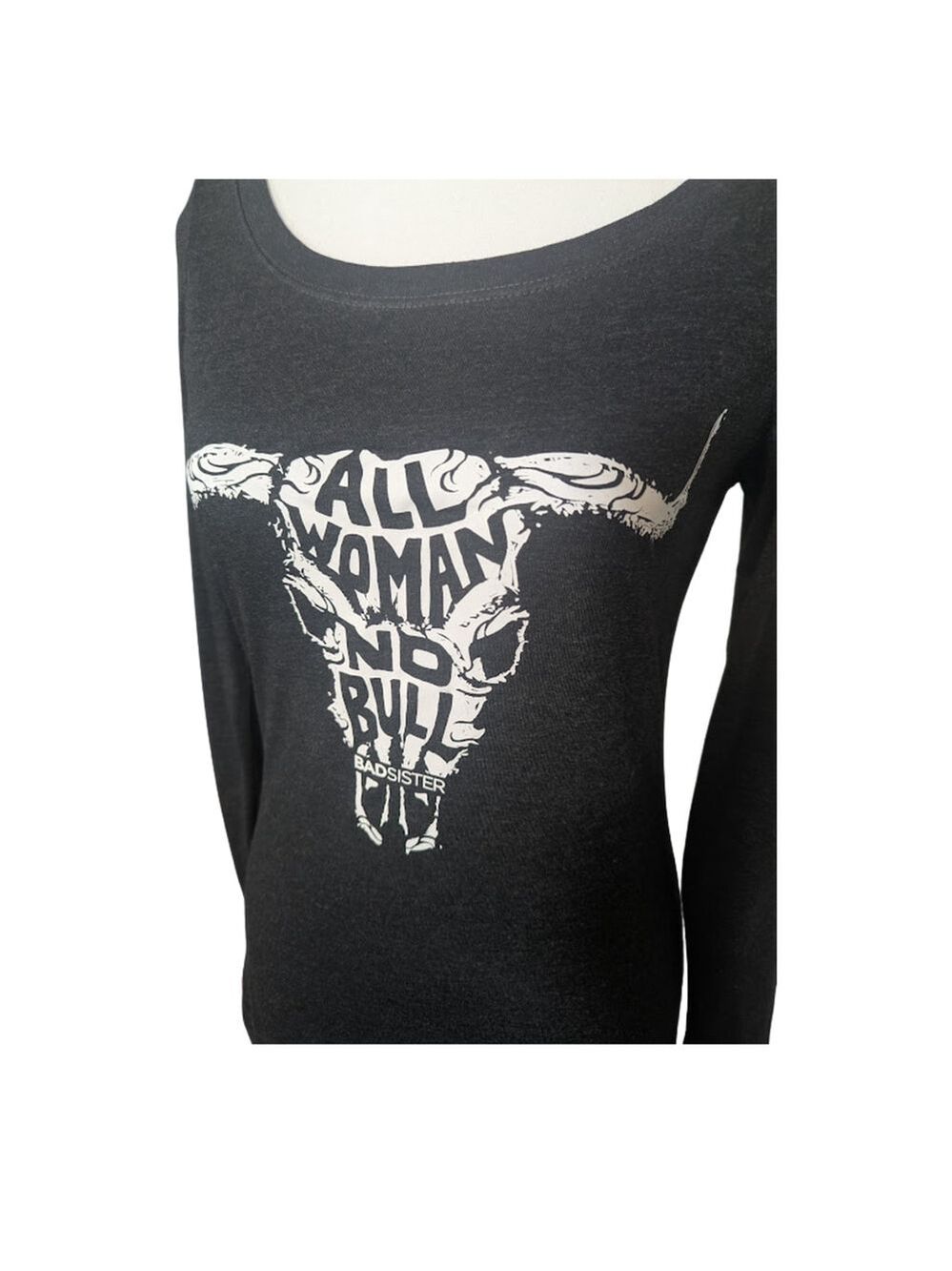 Bad Sister Western Cow Skull Graphic Tee | Boho Ranch Vibes Long Sleeve Top S